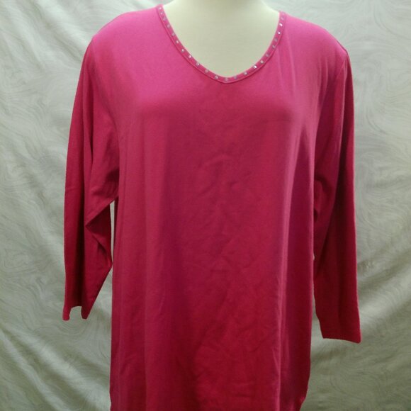 Quacker Factory Plus Pink Rhinestone Shirt Top XL - Picture 1 of 14